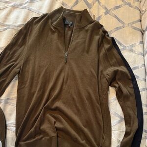 Ted Baker Men's Olive Zip-Up Sweater with Black Accent